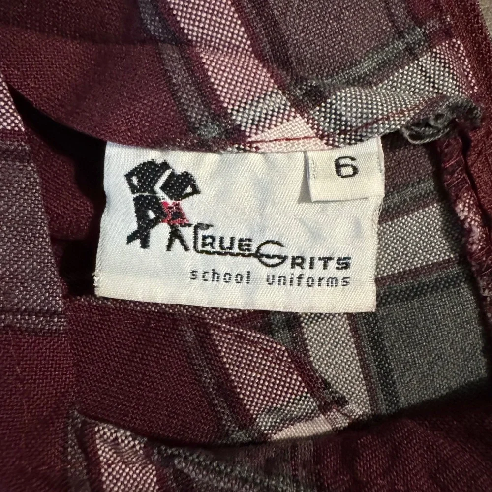 True Grits Plaid Pleated School Uniform Jumper Burgundy Grey Size 6 Classic Prep